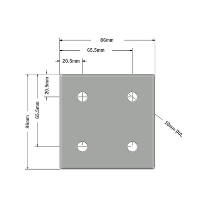 41-120-1 MODULAR SOLUTIONS ALUMINUM CONNECTING PLATE<br>90MM X 90MM FLAT TIE W/HARDWARE